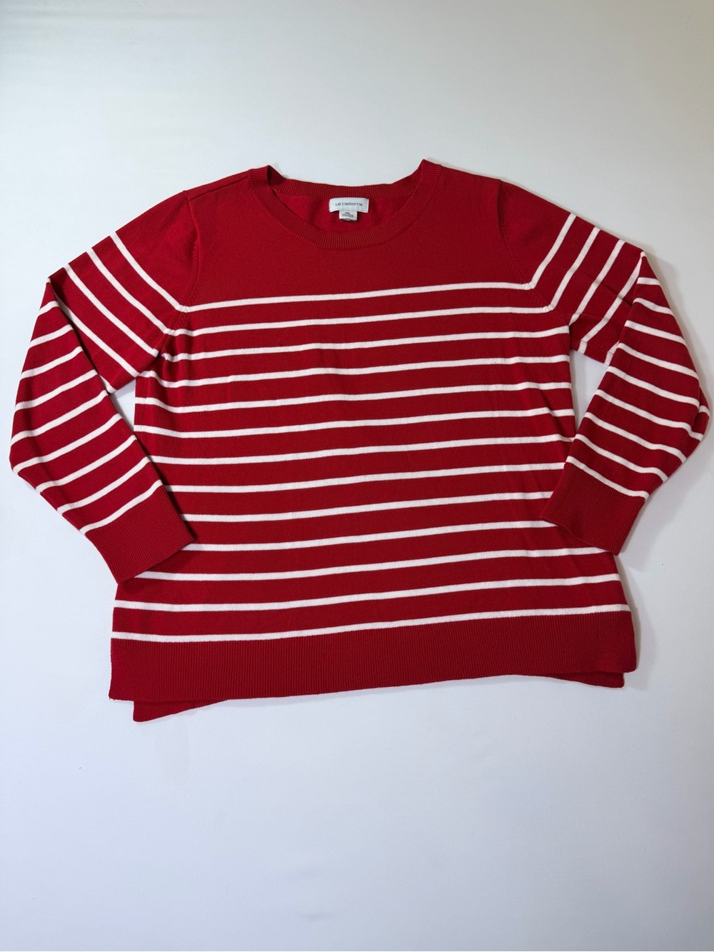Liz Claiborne Women’s Red White Striped Long Sleeve Sweater Knit Cotton Sz XXL